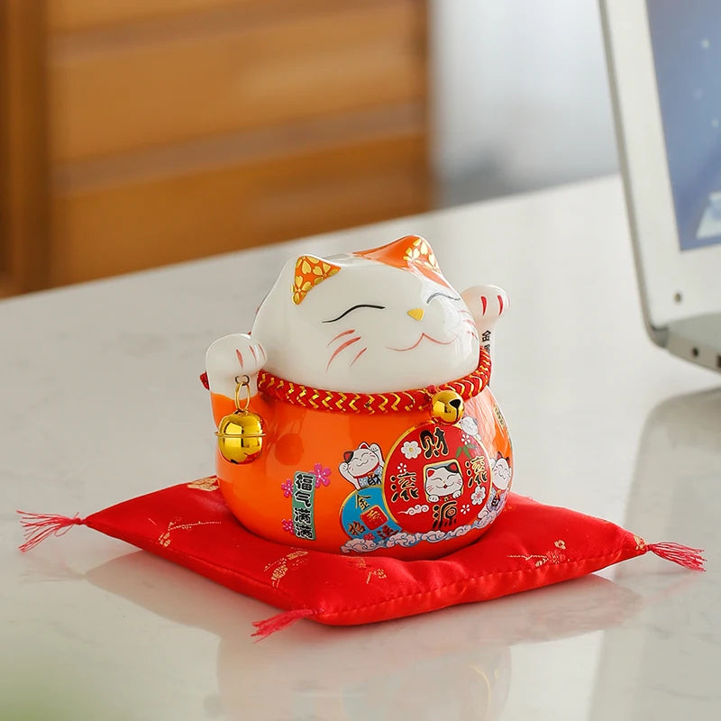 Chat Chinois Porte-Bonheur En Céramique