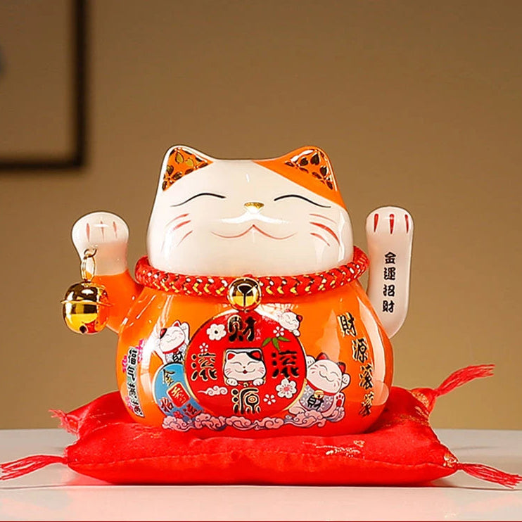 Chat Chinois Porte-Bonheur En Céramique